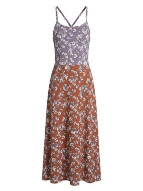 Pact Organic Cotton Fit & Flare Open Back Maxi Dress Floral with Pockets Sz L